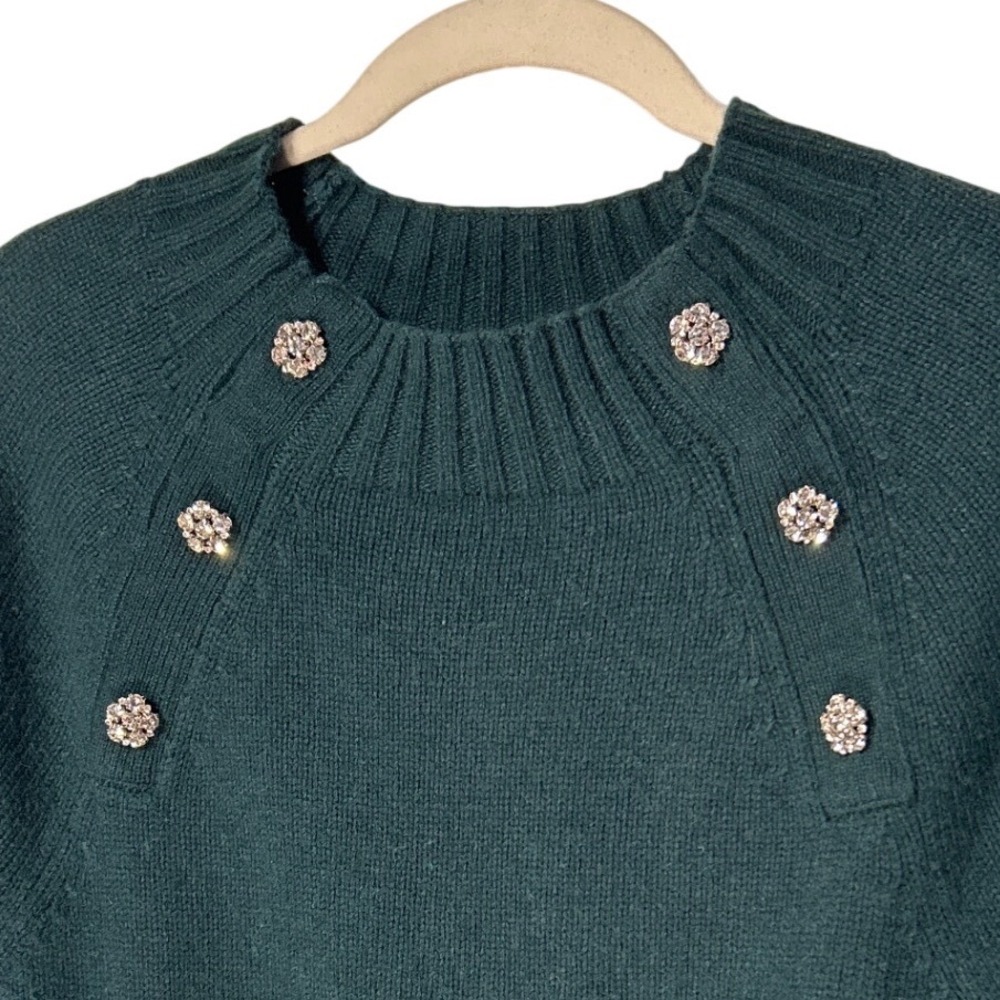 J.Crew Jewelled Button Lambswool Blend Sweater Dark Green Size XS EUC - Picture 2 of 10